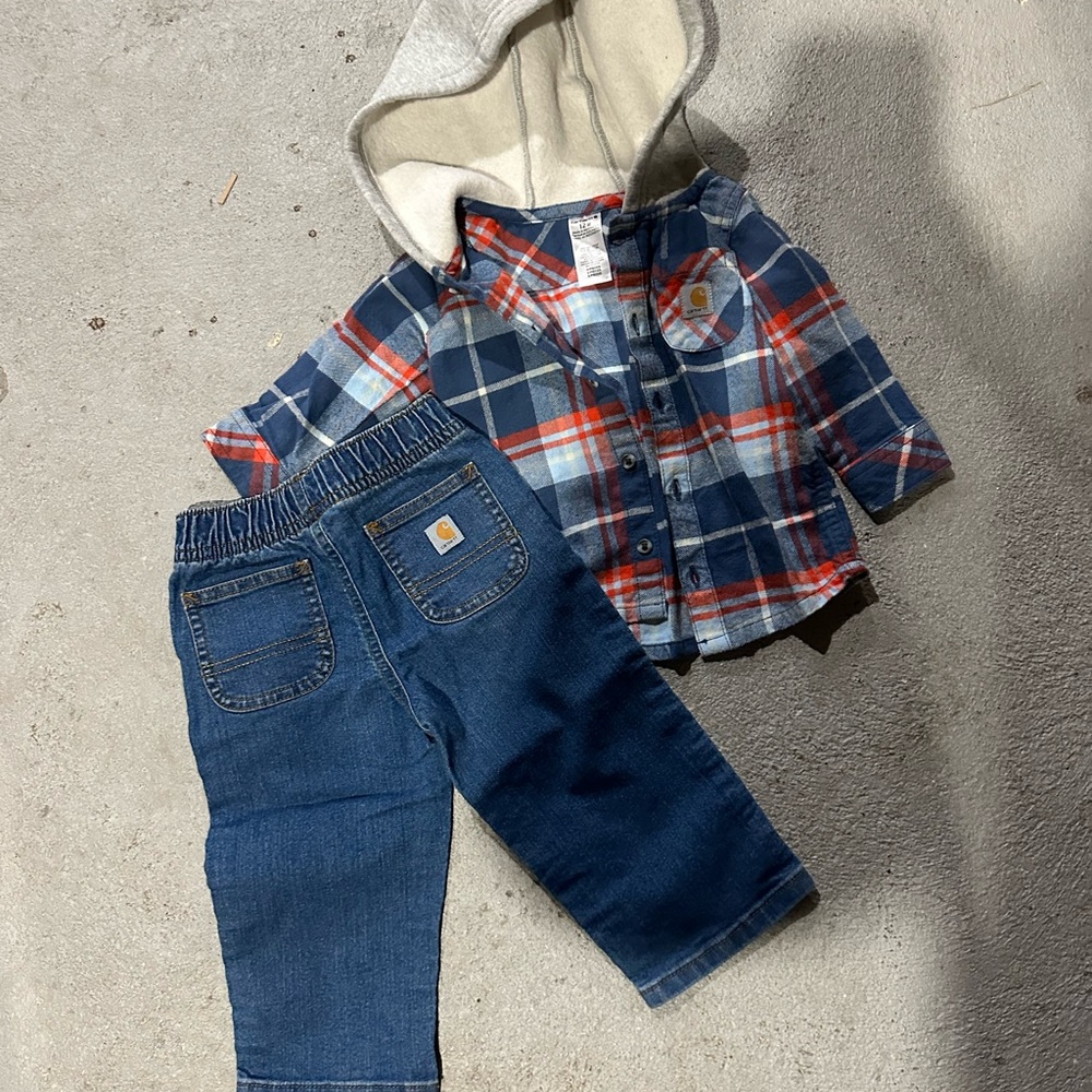 Carhartt Plaid Hoodie and Jeans Set
